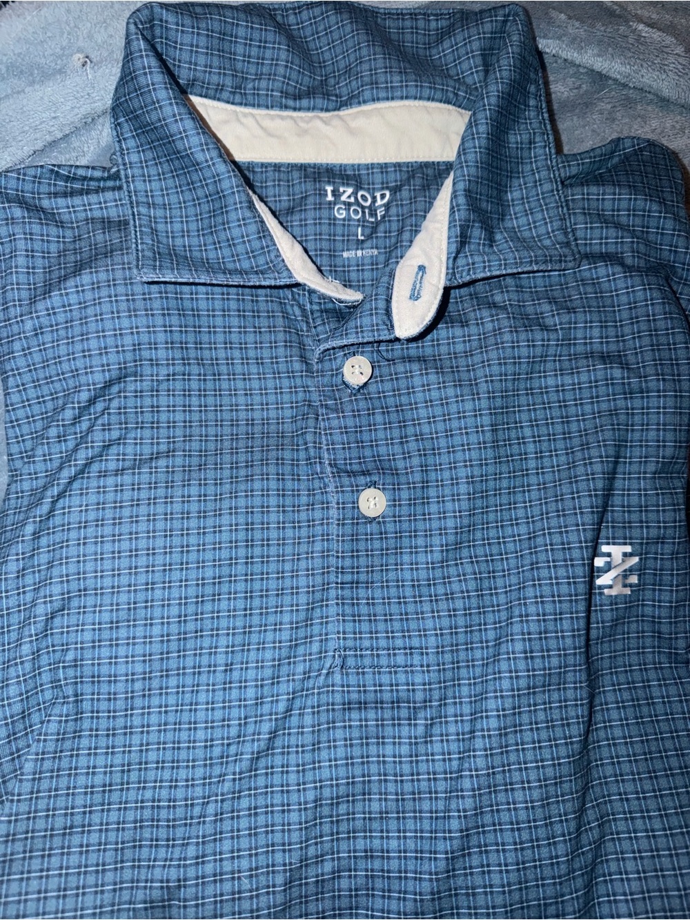 Izod Blue Plaid Golf Polo Shirt
